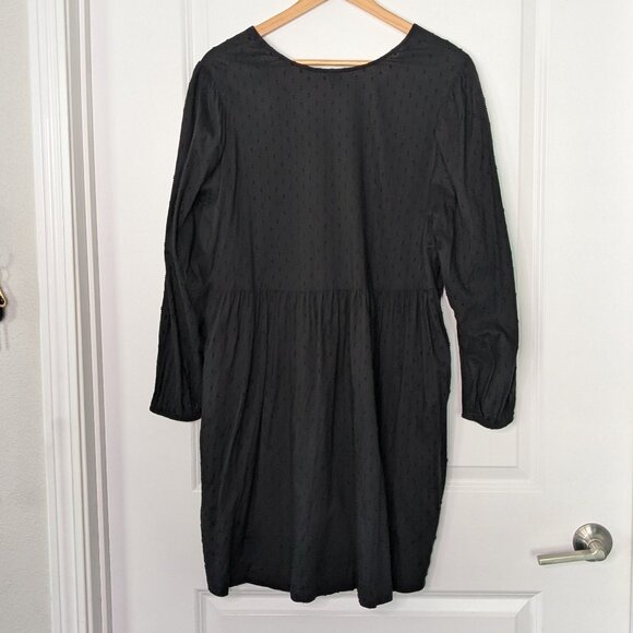 Old Navy Mini Dress Women's XL Black Clip Dot Swing Plunge V-Neck Long Sleeve - Picture 9 of 13
